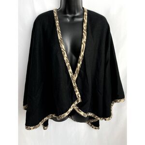 V Fraas Shawl Black Leopard Trim Mob Wife One Size Classy 90s 80s Retro Cape